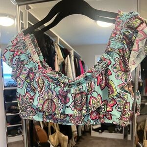 Vera Bradley Desert Floral Vine Ruffle Bikini Top with reversible bottoms.